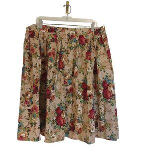 Floral Pleated Skirt Women's Size 2XL Red Tan Brown Green White Blue Flowers